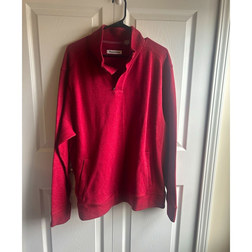 Tommy Bahama Men's Red Knit 1/4 Zip Pullover Sweatshirt Mock Neck Size L
